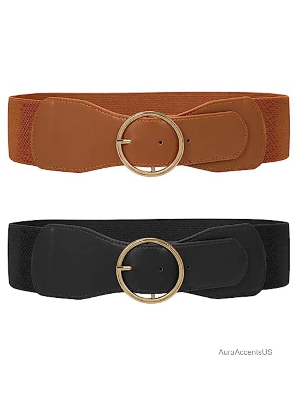 Wide Elastic Stretch Belt with Gold O Ring Buckle 2.37 Inch